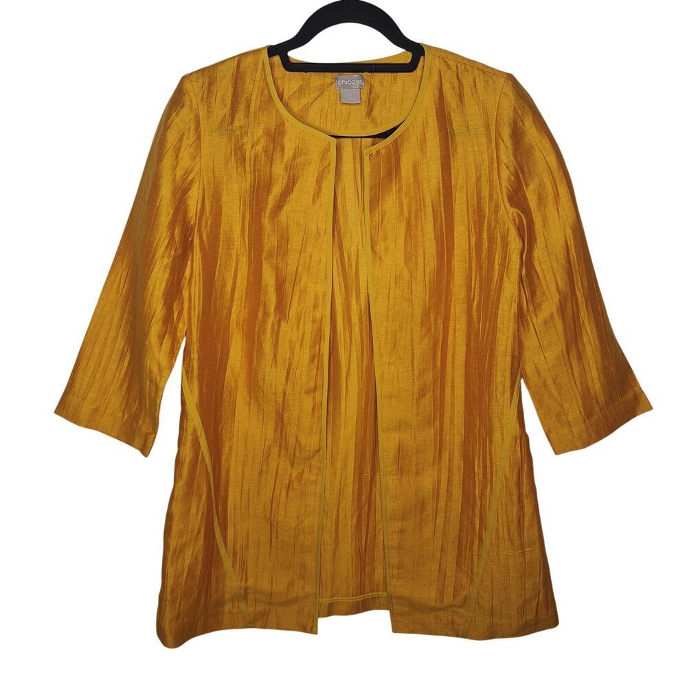 Chico's Soft Topper Linen Open Jacket Goldenrod Mustard 0 Small US 4/6 Textured